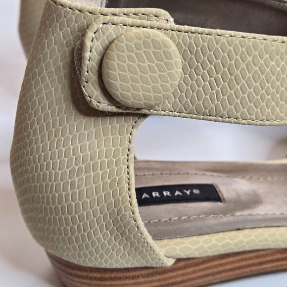 Array Havana Taupe Snake Print Ankle Strap Low Wedge Sandals Sz 9 - Picture 9 of 11